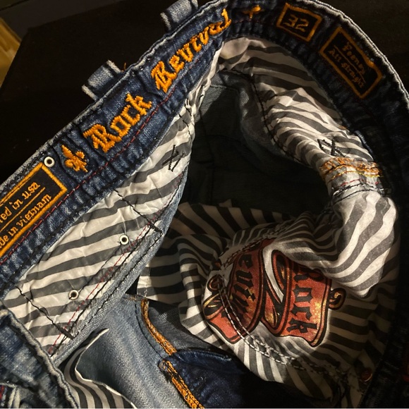 Rare! Rock Revival “FEENEY” Alt.Straight faux flap pockets w/ crystals 32x33 - Picture 7 of 8